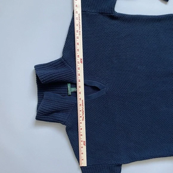 Lauren‎ Ralph Lauren Shawl Collar Fisherman Knit Sweater Navy Blue Size L Large - Picture 8 of 16